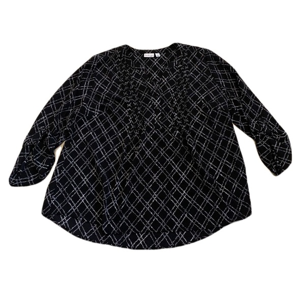 Kim Rogers Curvy Lattice Print Blouse - Black & White, Size 2X - Picture 1 of 7